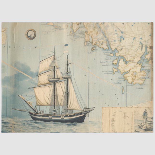 Papel De Seda Uma Série de Mapas Náuticos Design 3 (Frente )