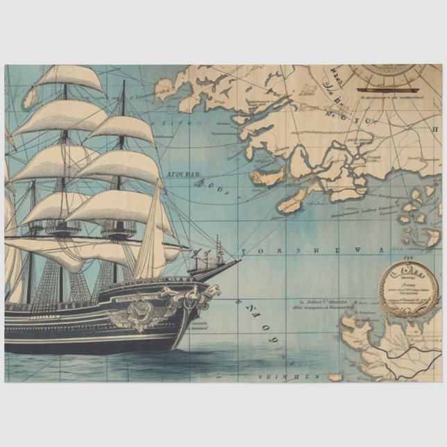 Papel De Seda Uma Série de Mapas Náuticos Design 4 (Frente )