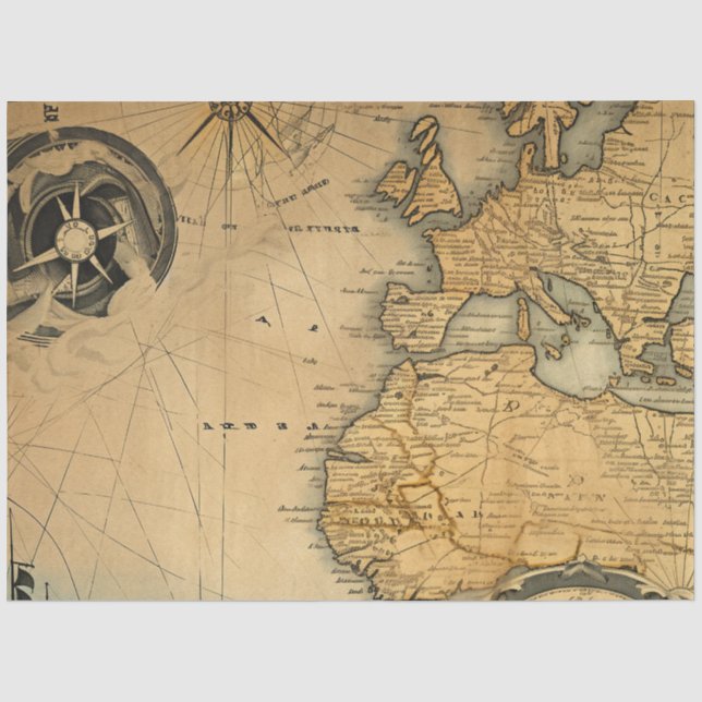 Papel De Seda Uma Série de Mapas Náuticos Design 6 (Frente )