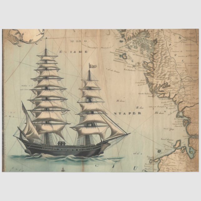 Papel De Seda Uma Série de Mapas Náuticos Design 7 (Frente )