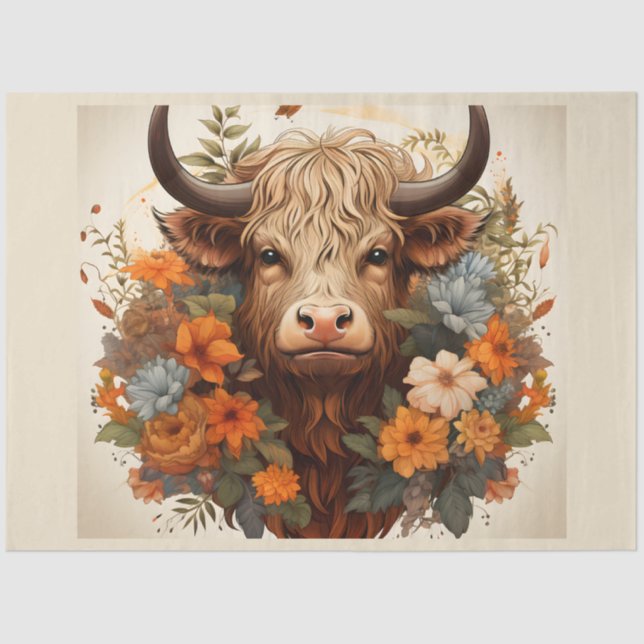Papel De Seda Uma Vaca Floral Highland Series Design 4 (Frente )