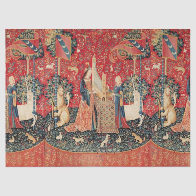 Papel De Seda UNICORN, LADY JOGANDO ORGAN Red Floral (Frente )