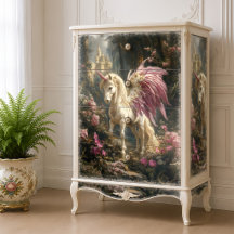 Unicórnio Alado Rosa Decoupage Mágico da Floresta