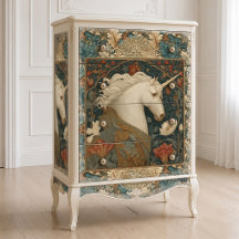 Unicórnio Estilo William Morris Arte Nova Botânica