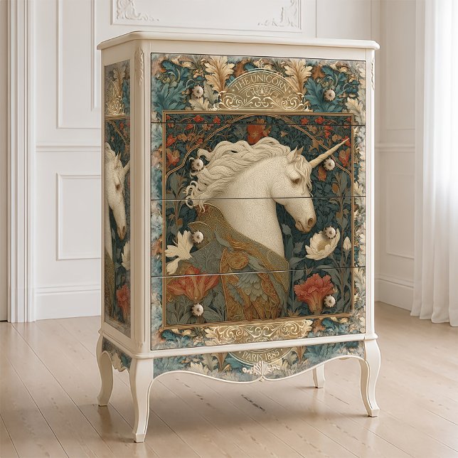 Papel De Seda Unicórnio Estilo William Morris Arte Nova Botânica (Criador carregado)