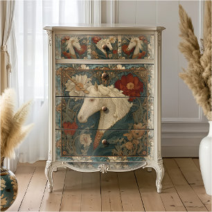 Papel De Seda Unicórnio Estilo William Morris Vermelho Jade Vint
