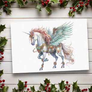 Papel De Seda Unicórnio Pegasus de Natal em Aquarela