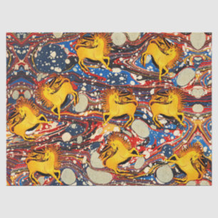 Papel De Seda UNICORNS ouro, EFEITOS MARCADOS AZUIS VERMELHOS, C