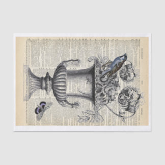 Papel De Seda Urn Floral com Pássaro e Borboleta no Dicionário