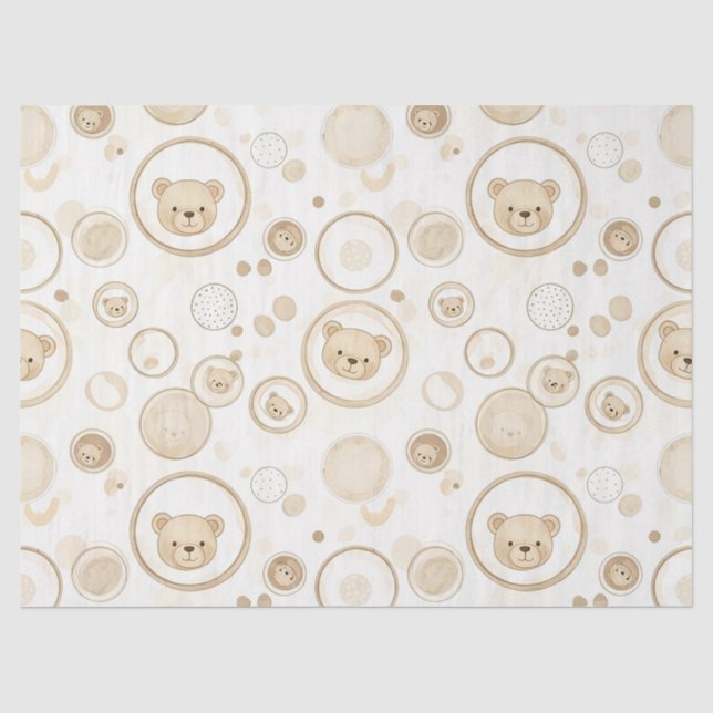 Papel De Seda Ursa de pelúcia neutra círculo padrão bege bebê (Frente )