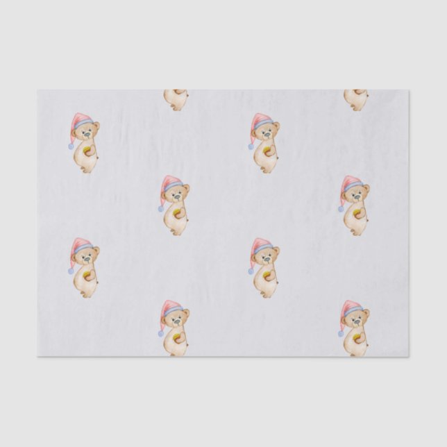 Papel De Seda ursinho de Natal engraçado num chapéu de Papai Noe (Frente )