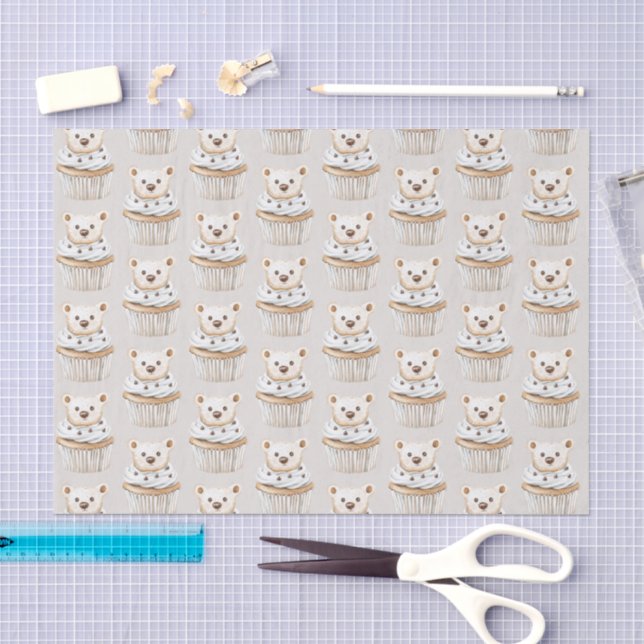 Papel De Seda Ursinhos de Aniversário de Cupcake de Creme (Arte )