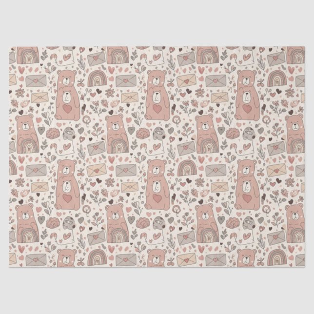 Papel De Seda Ursinhos de pelúcia em berçário Boho com Arco-íris (Frente )