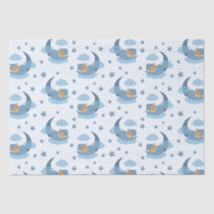 Papel De Seda Urso Bebê Azul Em Nuvens E Estrelas