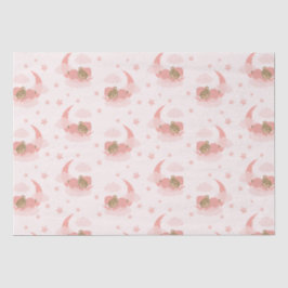 Papel De Seda Urso Bebê Rosa Dormindo Em Nuvens E Estrelas Luas