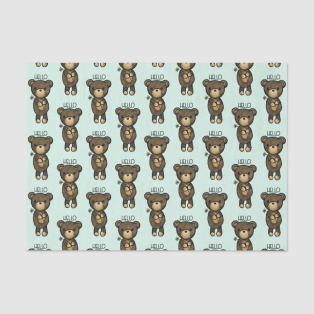 Papel De Seda Urso castanho-branco segurando uma flor amarela (Frente )