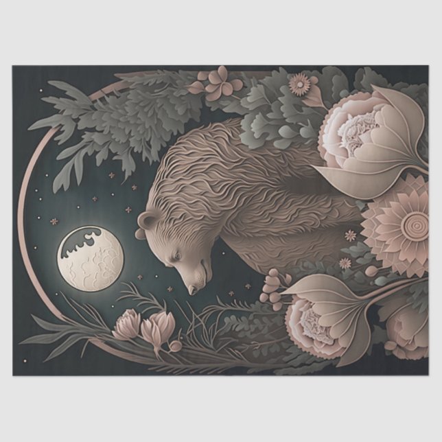 Papel De Seda Urso com Flores (Frente )