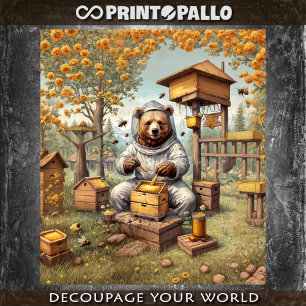 Papel De Seda Urso como apicultor com suas abelhas