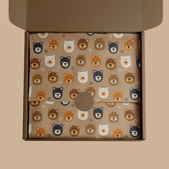 Papel De Seda Urso da floresta crianças fofas (kids woodland bear pattern tissue paper)