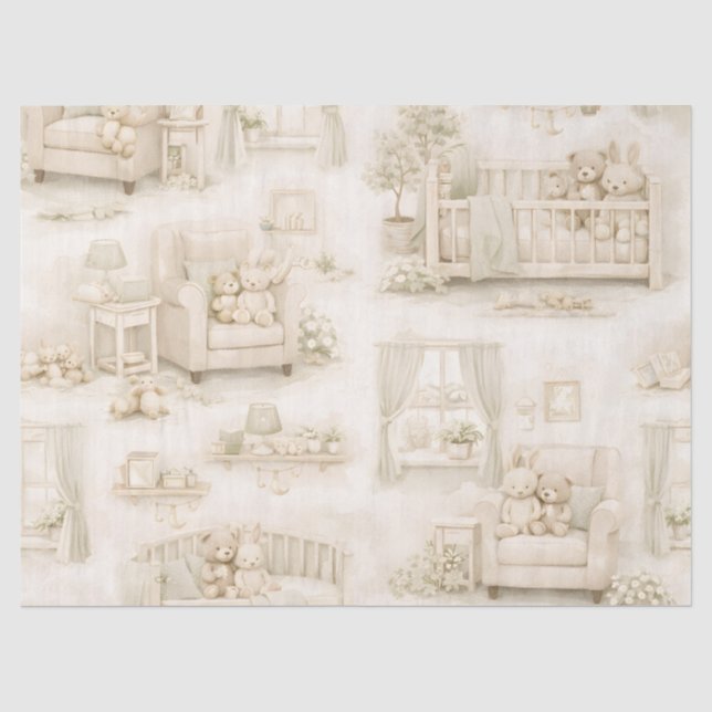 Papel De Seda Urso de berçário neutro quarto bege padrão (Frente )