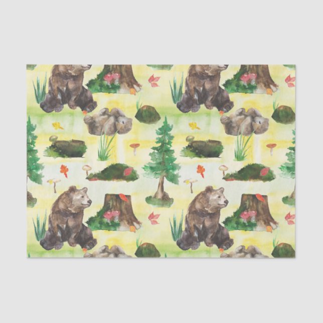 Papel De Seda Urso de madeira com ursos (Frente )