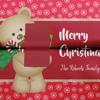 Papel De Seda Urso de Natal com Presente e Flocos de Neve, Verme
