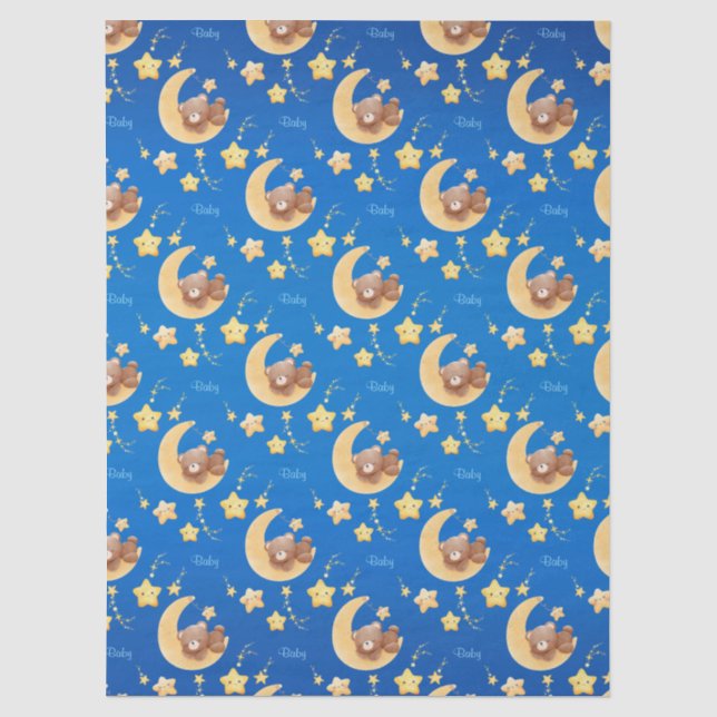 Papel De Seda Urso de Pelúcia Personalizado Lua Baby Shower (Frente )