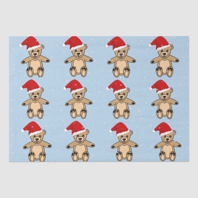 Papel De Seda Urso de Teddy Bonito com Natal Azul (Frente )