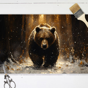 Papel De Seda Urso Grizzly na Desnutação de Pintura Florestal