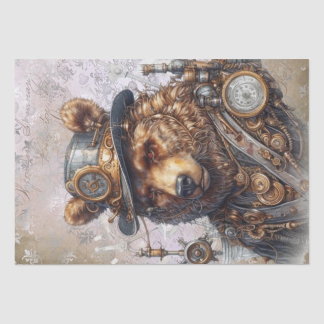 Papel De Seda Urso Grizzly Steampunk (Frente )