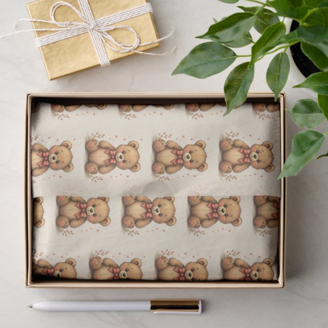 Papel De Seda Urso marrom pequeno e fofo com gravata (Presente)