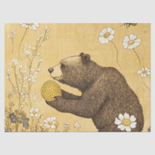 Papel De Seda Urso Mel em Prado de Flores Silvestres