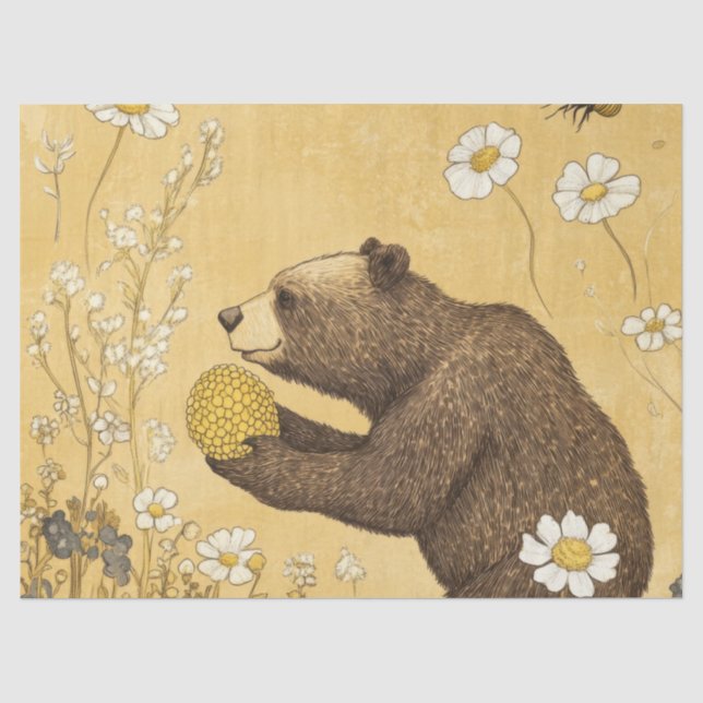 Papel De Seda Urso Mel em Prado de Flores Silvestres (Frente )
