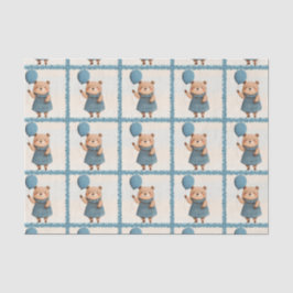 Papel De Seda Urso Menino com Vestido de Xadrez Azul e Balão