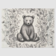 Urso Monocromático Whimsical no Jardim Flor