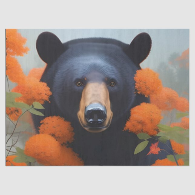 Papel De Seda Urso Negro em flores laranja (Frente )