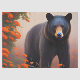 Papel De Seda Urso Negro em flores laranja