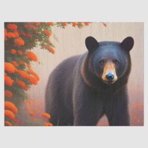Papel De Seda Urso Negro em flores laranja