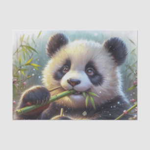 Papel De Seda Urso Panda Adorável Comendo Bambu