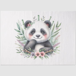 Papel De Seda Urso Panda com Floral de Bambu Aquarela