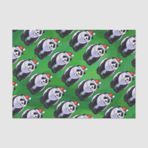 Papel De Seda Urso Panda em Santa Chapéu em Verde