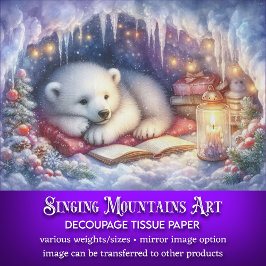 Papel De Seda Urso Polar Caverna Nevada Decoupage de Inverno