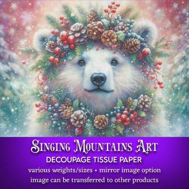 Papel De Seda Urso Polar do Natal com Decoupage de Azevinho e Pi (Criador carregado)