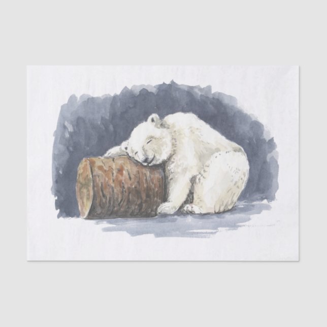 Papel De Seda Urso polar dormindo, arte aquarela (Frente )