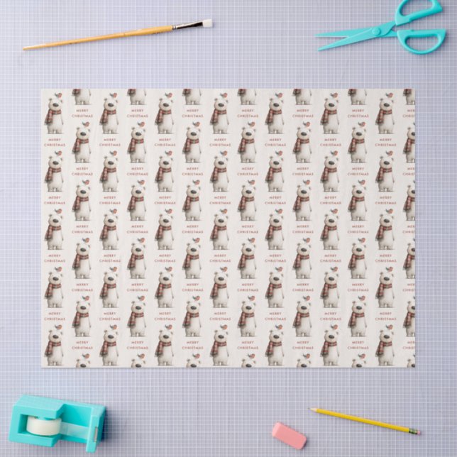 Papel De Seda Urso Polar Robin Padrão Creme Feliz Natal (Arte )