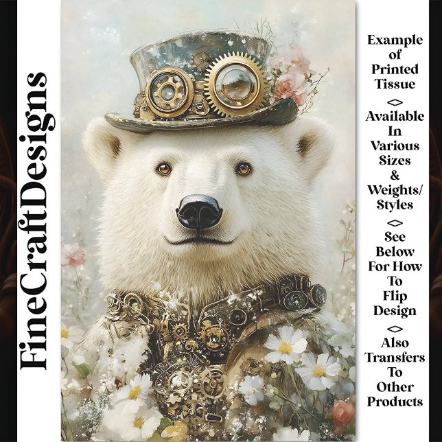 Papel De Seda Urso Polar Steampunk Imperial, Decoupage Floral CB (Criador carregado)