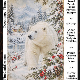 Papel De Seda Urso Polar Vintage, Floresta de Inverno, Natal FY3