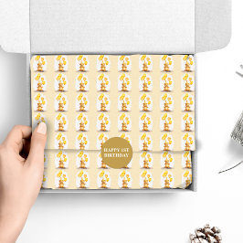 Papel De Seda Urso Primeiro Aniversário Sexo Neutro Urso Amarelo