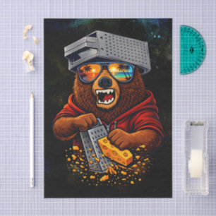 Papel De Seda Urso Retro Com Chapéu Espeto de Queijo e Óculos de