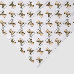 Papel De Seda Urso Teddy Fofo em Gravata Borboleta Azul Nuvem Fo